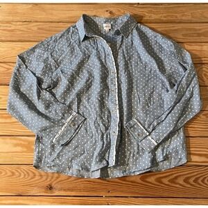 NWT Emberley Soft Denim Button Down Top Large Women’s Blue Printed MSRP $42.99